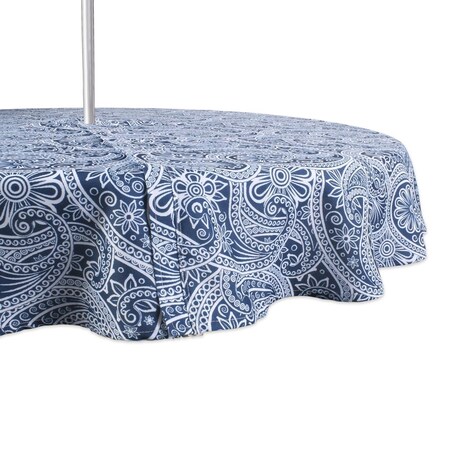 Fastfood 60 in. Round Blue Paisley Print Outdoor Tablecloth With Zipper FA2567862
